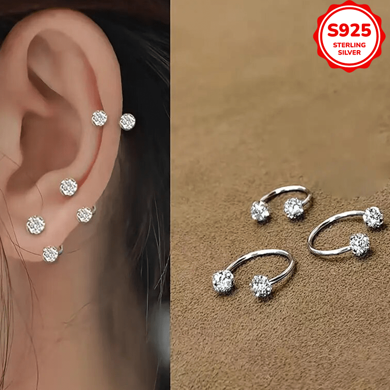 Women's S925 Sterling Silver Micro Pave Rhinestones Stud Earrings
